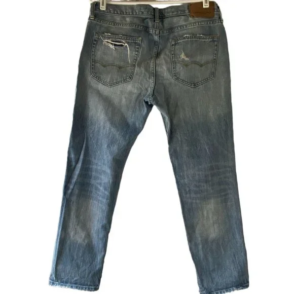 American Eagle Outfitter Mens Slim Straight Destroyed Zip Fly Jeans Sz 33/30 - Picture 11 of 11